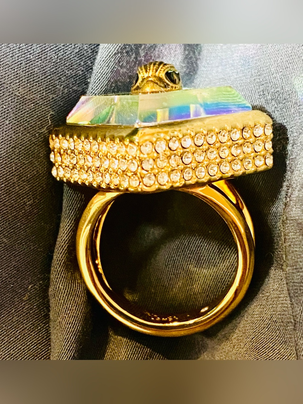 Kurt Geiger teal and gold ring with rhinestones size 8 - Picture 7 of 9